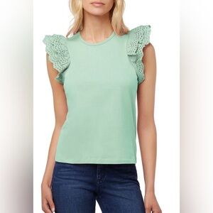 Joe’s Jeans Women’s Eyelet Flutter Sleeve Top Gossamer Green Size XS Spring New